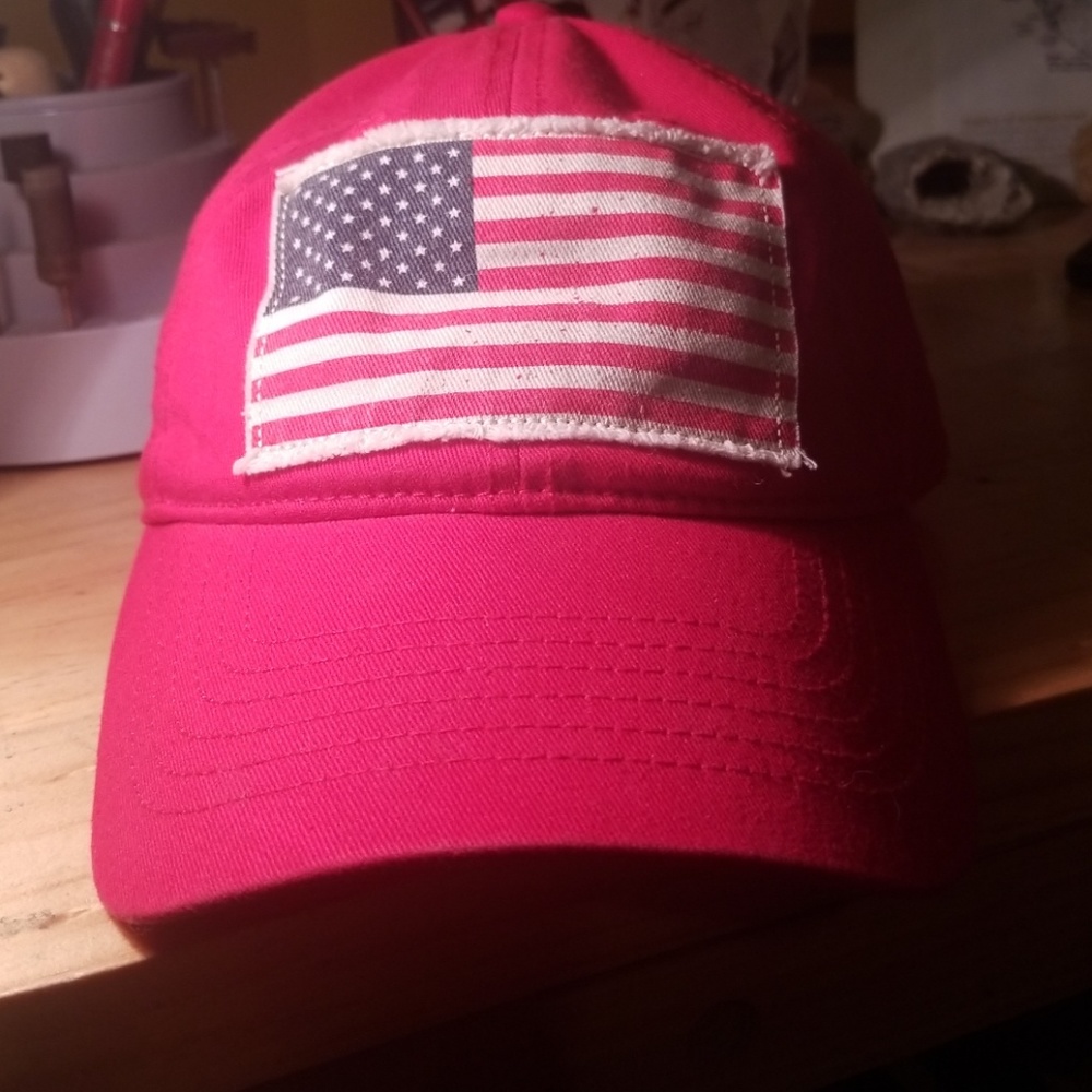 Red hat with american flag patch